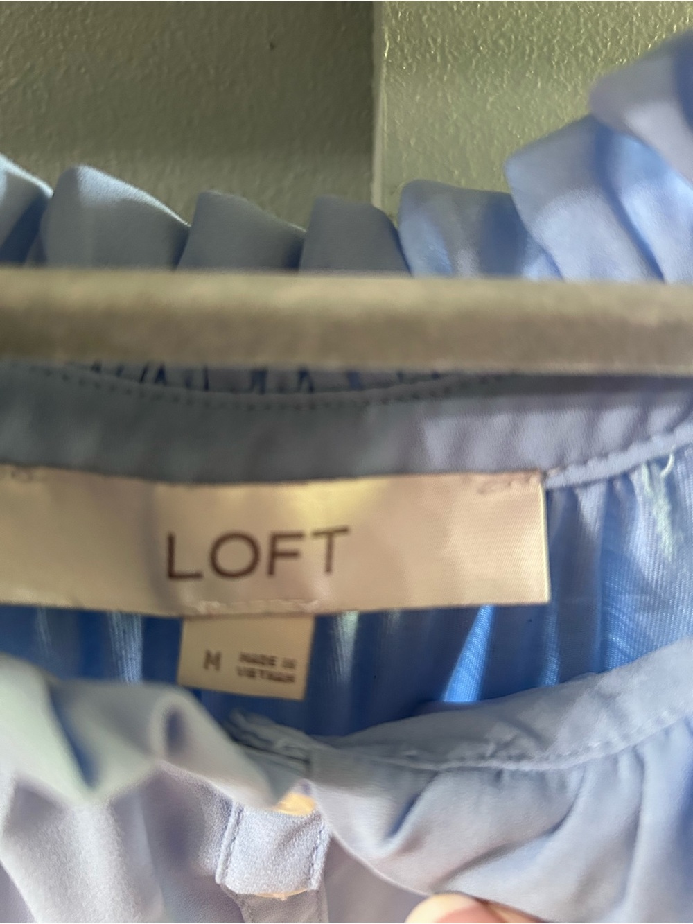 LOFT Pale Blue Sleeveless Ruffle Neck Shell - Picture 3 of 3